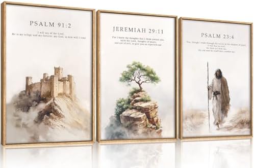 Bible Verse Psalm Shepherd Scene Framed Canvas Wall Art Set-16"x24"x3 - Image 5