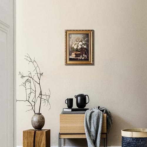 uniro Vintage Gold Framed Wall Art, Moody Books and Flowers Canvas Art Prints - Image 6