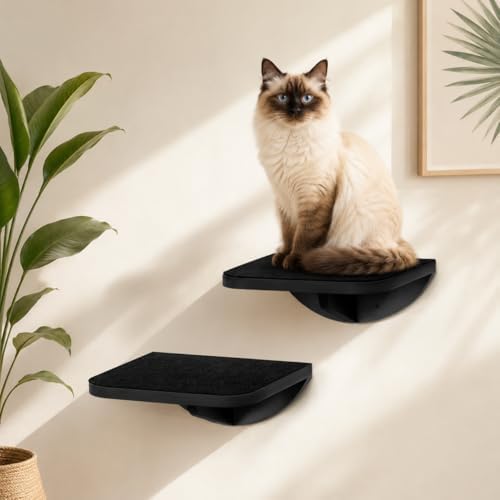 2-Piece Cat Wall Steps with Grey Felt Pads, Floating Cat Wall Perches and by PELUOMOZ