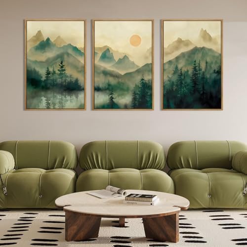 IARTTOP Extra Large Green Forest Wall Art 24x36 Inch Framed Foggy Mountain - Image 7