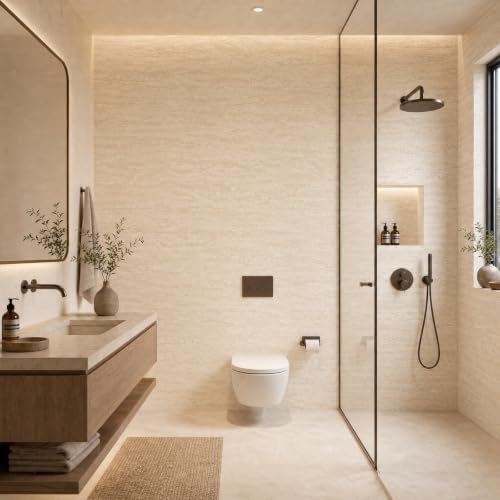 Bumoo Beige Cream Travertine Wallpaper Peel and Stick Limewash Yellow 16" x354" - Image 4