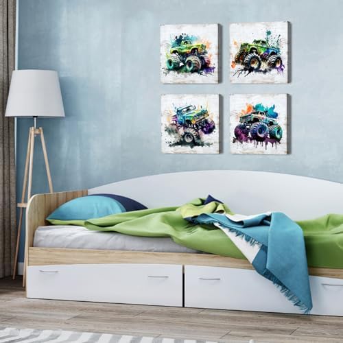 Monster Truck Room Wall Decor for Boys Bedroom Rustic Monster Truck Canvas - Image 3