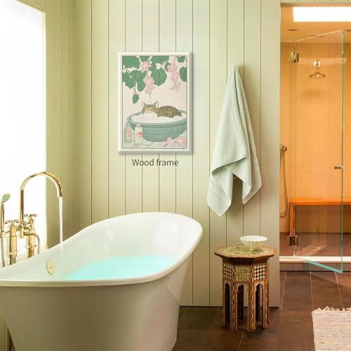 Framed Canvas Wall Art Posters Tabby Cat In Bathtub Prints Rustic Neutral - Image 5
