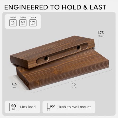 Homeforia 16 Inch Floating Shelves, High-End Solid Pine Wood - Image 2