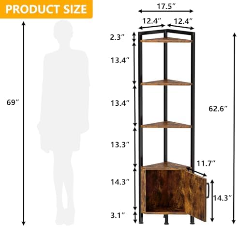 Furnulem Corner Shelf Cabinet, Corner Bookshelf - Image 2