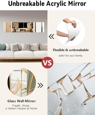 Full Length Wall Unbreakable Mirror Tiles12'' x 12'' x 4PCS - Image 5