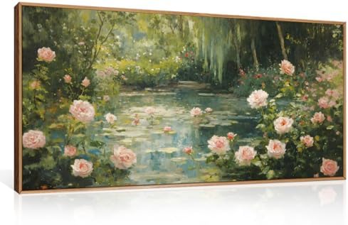 Aryroi Monet Garden Water Lilies Framed Canvas Wall Art Set, Impressionist Pond by Aryroi