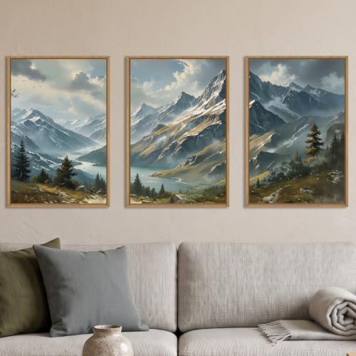 Nature Mountain Ridge Blue Framed Canvas Wall Art Set -16"x24"x3 by Ausril