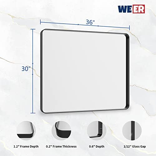 WEER Black Bathroom Vanity Mirror 36X30 Inch - Image 6
