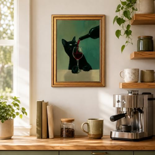 Framed Black Cat Canvas Wall Art, Funny Animal Picture Wall Decor 16x12in - Image 7