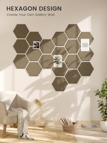 Fluxynara 12-Pack Hexagon Felt Bulletin Board Tiles, Olive Brown - Image 7