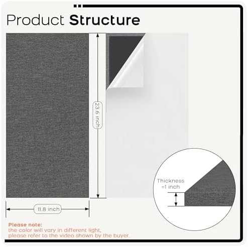 BUBOS 4-Pack Fabric Acoustic Panels 23.6x11.8x1", Self-Adhesive Sound Panel - Image 2