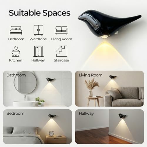 2-Pack Obsidian Plastic Bird Motion Sensor Wall Lights - Image 2