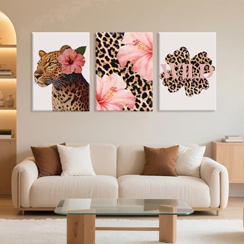 Trendy Leopard Wall Art Pink Cheetah Print Room Decor Leopard Flower Canvas - Image 6