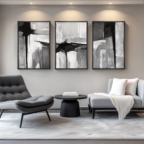 Large Framed Black White Gray Abstract Wall Art - Image 4