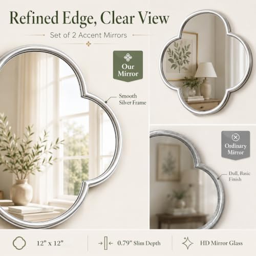 Glass Clover Mirror Set of 2, Non-Distortion Wall Decor Mirrors - Image 4
