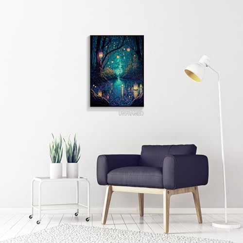 Yuaruo Halloween Fantasy Forest Canvas Wall Art, Magic Cool Lanterns on Trees - Image 5