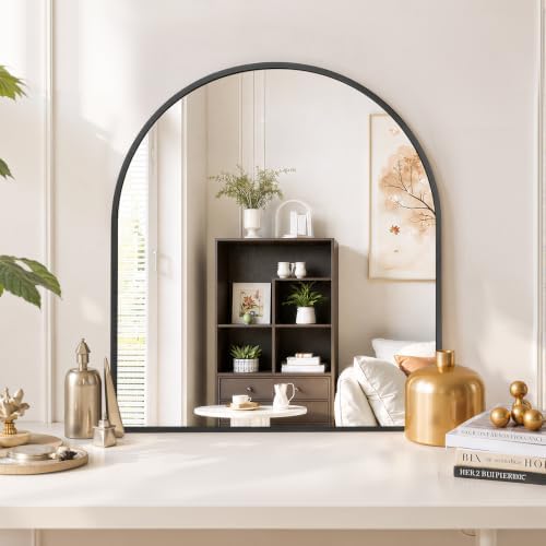 Arched Wall Mirror 32x31 Inch Black Bathroom Vanity Mirror - Image 6