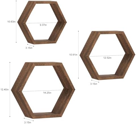 Hexagon Floating Shelves Set of 6 Farmhouse Honeycomb Wall Storage Shelf Wood - Image 3