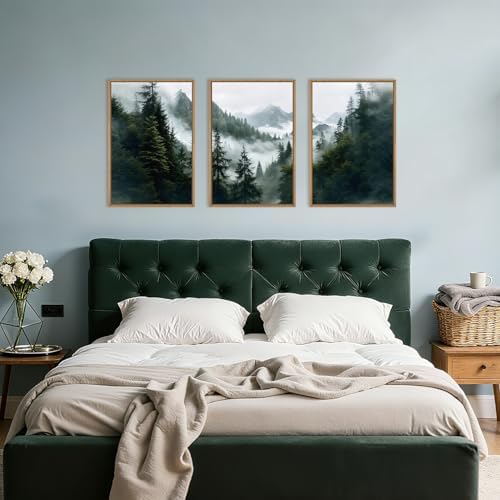 HOURIA Boho Forest Mountain Framed Canvas Wall Art Set-24"x36"x3 - Image 5