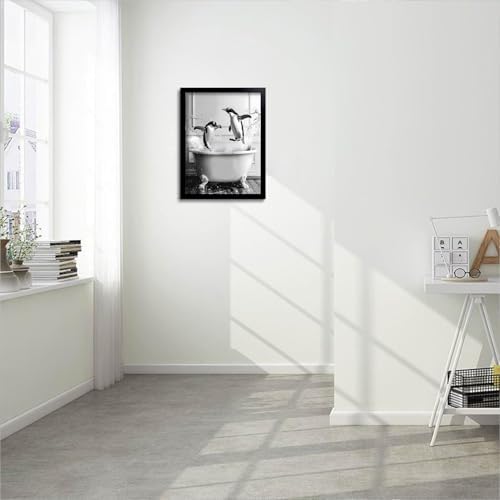 OIQArtOIQ Funny Bathroom Framed Wall Art Black and White Animal Canvas Wall Art - Image 2