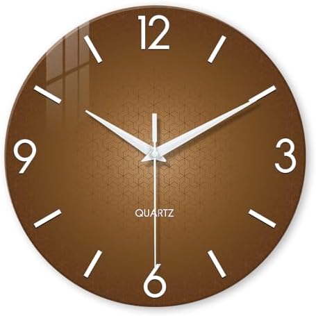 XFM Modern Glass Wall Clock for Living Room 14 Inch Brown by XFMWallClock