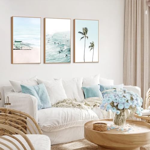 CHDITB Coastal Beach Framed Wall Art Tropical Palm Tree Ocean Surfing Decor - Image 3