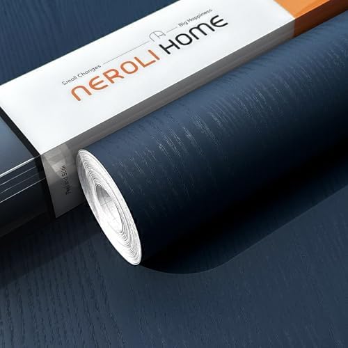 Navy Blue Wood Grain Contact Paper 19.7" x 394", Extra Wide Kitchen Cabinet & by NEROLIHOME