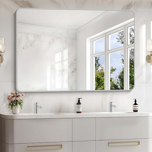 55x36 Inch Silver Bathroom Mirror, Large Rectangular Vanity Mirror, Metal by WelcometoCIVENO