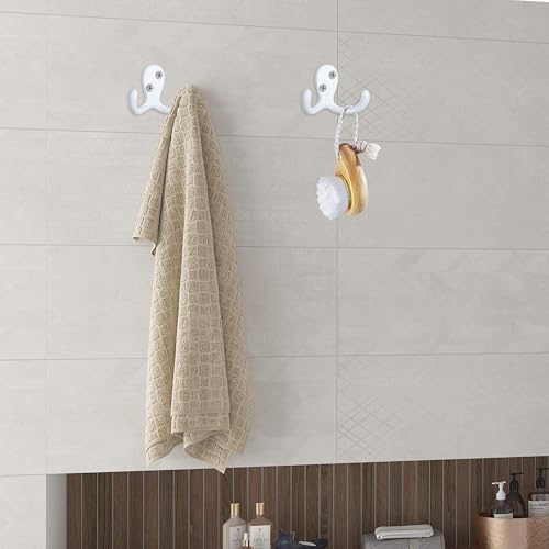 IBosins 20 Pack White Double Prong Coat Hooks Wall Mounted - Image 6