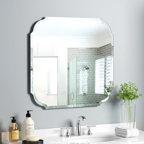 24" x 24" Silver Wall Mirror Beveled Edge Frameless Mirrors by GOAND