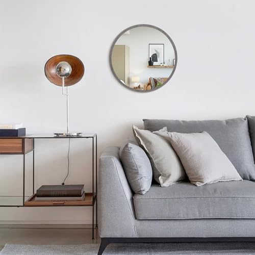 JJUUYOU Round Mirror Wall Mounted Circle Mirror Yellow Round Vintage Wood Frame - Image 7
