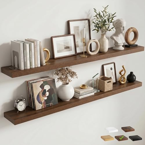 72 Inch Floating Shelves for Wall, Walnut Finish by FLYJOE