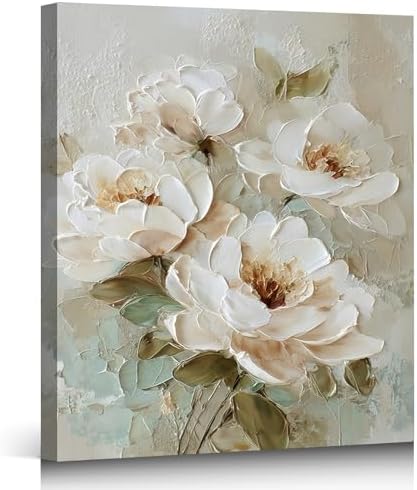 ZERILYN Ship Next Day Neutral Floral Wall Art Canvas Prints Beige White Flower by ZERILYN