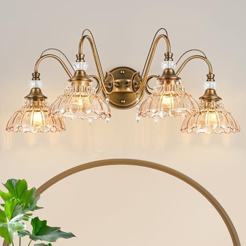 Vintage Bathroom Vanity Light, 4-Light Matte Antique Brass Finish Wall Sconce by Unknown