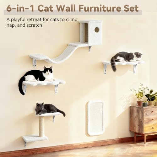 Meecal 6‑in‑1 Cat Wall Shelves, Wall Mounted Cat Furniture Set, Cat Shelves - Image 7