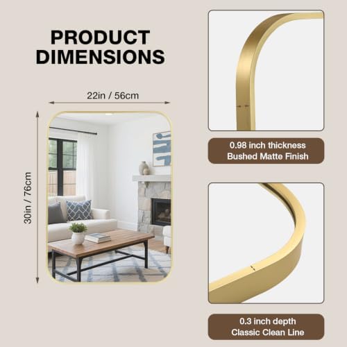 22"x30" Bathroom Mirror for Over Sink, Brushed Gold Rectangle Vanity Mirror - Image 5