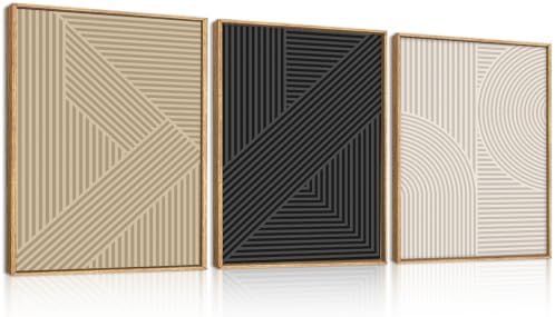 BINCUE Framed Neutral Wall Art Black Geometric Artwork Abstract Wall Decor by BINCUE