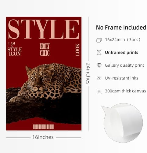 Red Cheetah Wall Decor Prints Leopard Pictures Aesthetic Poster Preppy Art - Image 2
