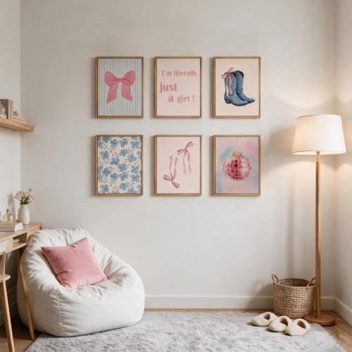 Kjarynax Blue Pink Preppy Poster Set of 6, Cute Coquette Bow Boots Wall Art - Image 2