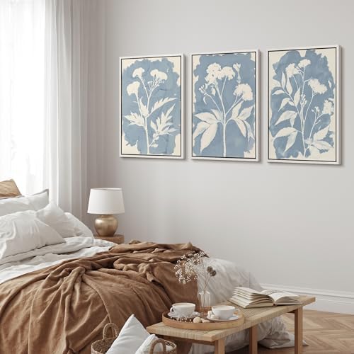 MUDECOR Framed Canvas Print Wall Art Blue Botanical Silhouette Soft Blue - Image 3