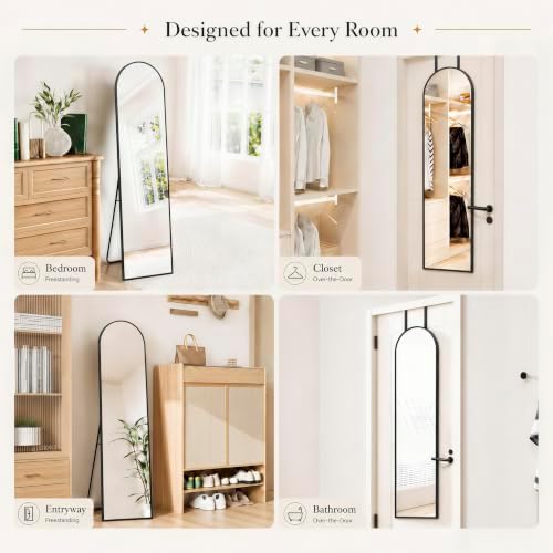 57x16" Full Length Mirror Floor Stand, Over the Door, Wall Mounted Black - Image 3