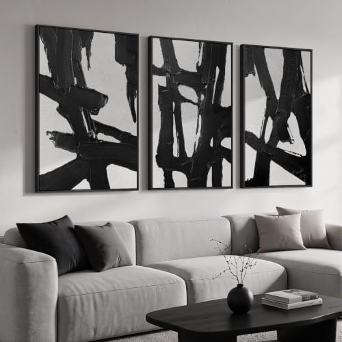 Large Framed Black and White Abstract Wall Art by Cuspin