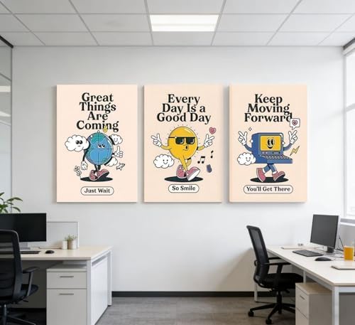 3Pcs Framed Vivid Retro Wall Art Canvas Motivational Posters Aesthetic Funny - Image 5