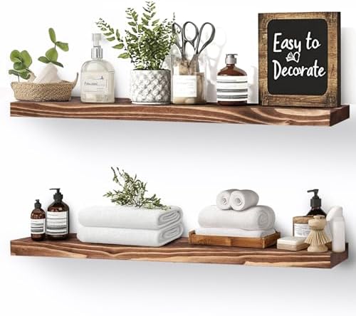 16x5.8x0.8in Floating Wall Shelves Rustic Solid Wood 2-Pack by ABSWHLM