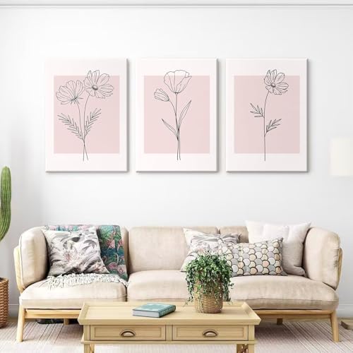 Pink Wall Art Pictures Decor Blush Pink Flower Canvas Painting Floral Botanical - Image 6