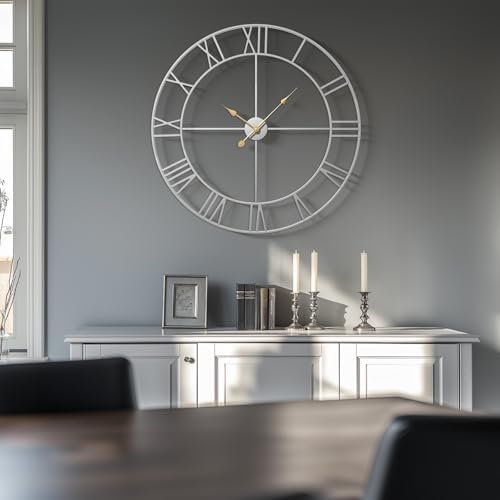 Cuspin 30 Inch Large Wall Clock Silver Decorative Modern Metal Clocks - Image 2
