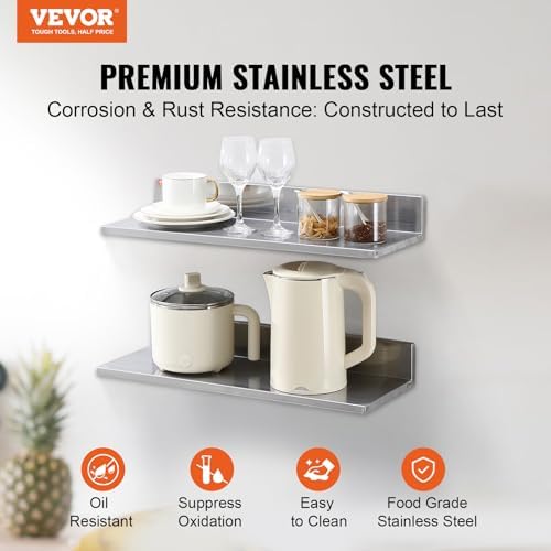 VEVOR 8.6" x 24" -2Pack Stainless Steel Shelf, Wall Mounted Floating Shelving - Image 4