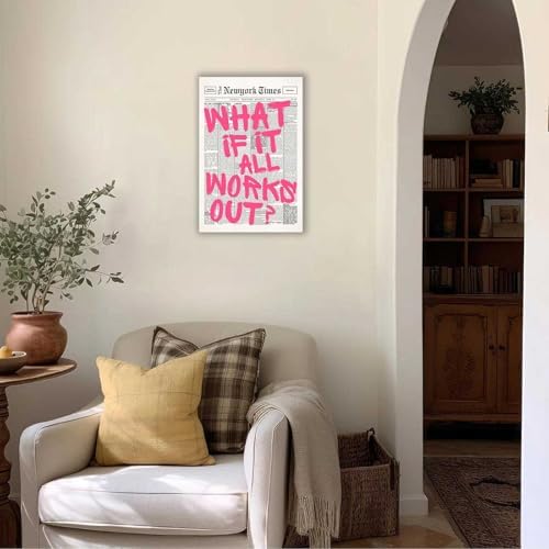 Drimiler Retro Newspaper Pink Font Poster What If It All Works Out Canvas Wall - Image 6