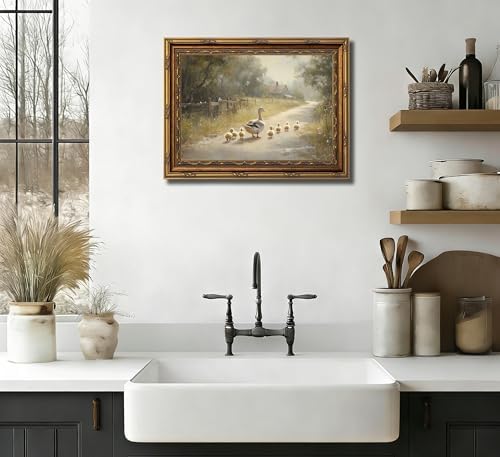 3D Textured Canvas Wall Art Vintage Carved Gold Frame Duck - Image 5